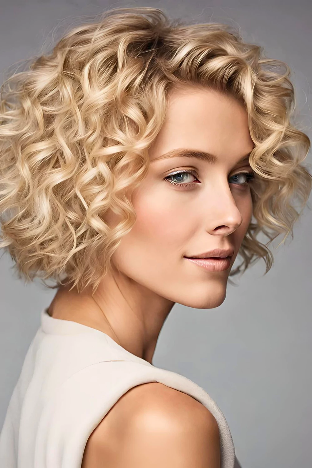 blonde short curly hairstyle, short hair styles